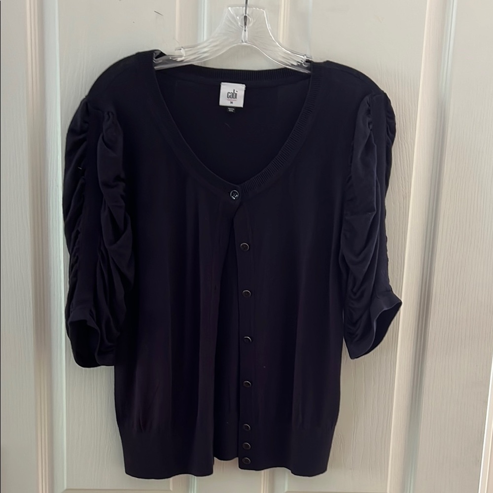 CAbi Blue Ruched 3/4 Sleeve Cardigan